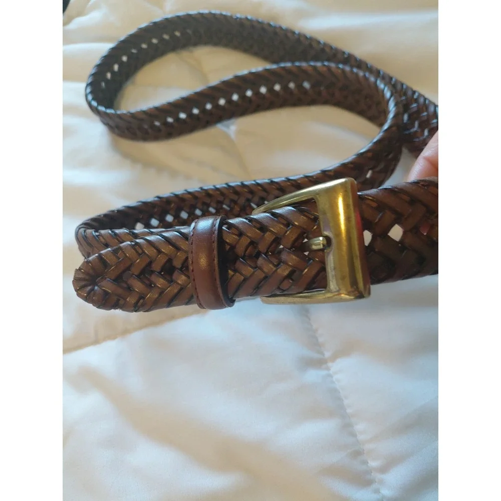 Fossil Belt Mens 42 Braided Leather Brown Adjustable Woven Classic